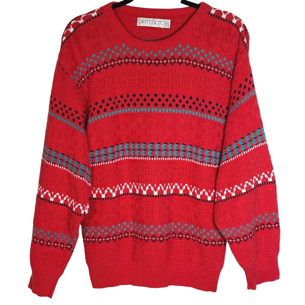 Jantzen Vintage Fair Isle Chunky Crewneck Sweater M 80s USA Made Ski Unisex - Picture 9 of 9